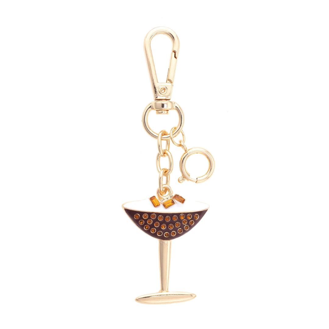 Espresso Martini Enamel Bag Charm in Brown & White