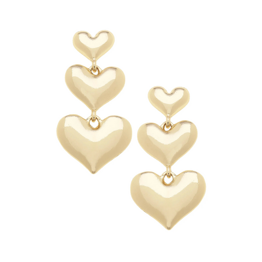 Alyssa Cascading Heart Earrings in Shiny Gold