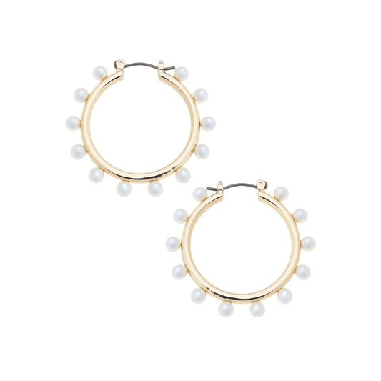 Winslie Pearl Studded Hoop Earrings in Ivory