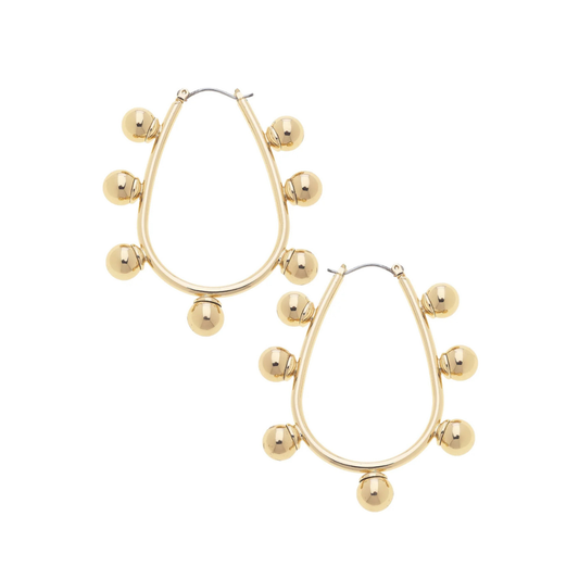 Allison Studded Metal Teardrop Hoop Earrings in Shiny Gold