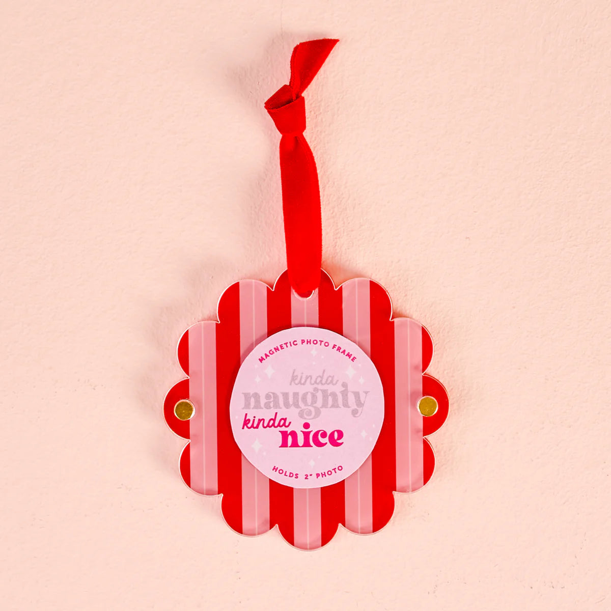 Peppermint Stripes Scalloped Round Picture Frame Ornament