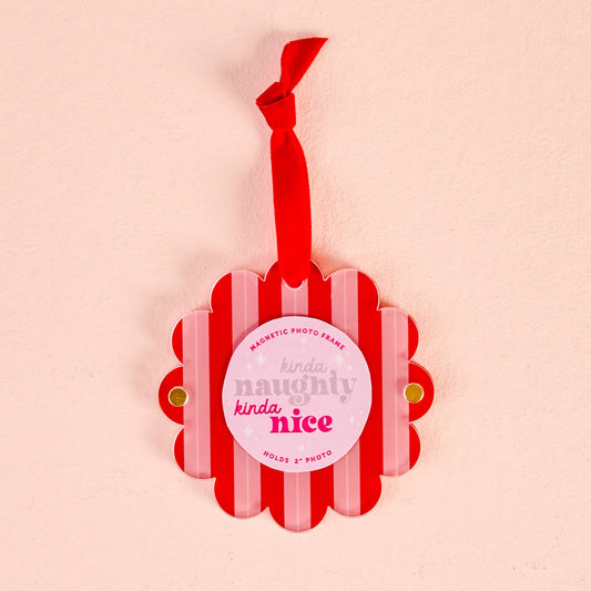 Peppermint Stripes Scalloped Round Picture Frame Ornament