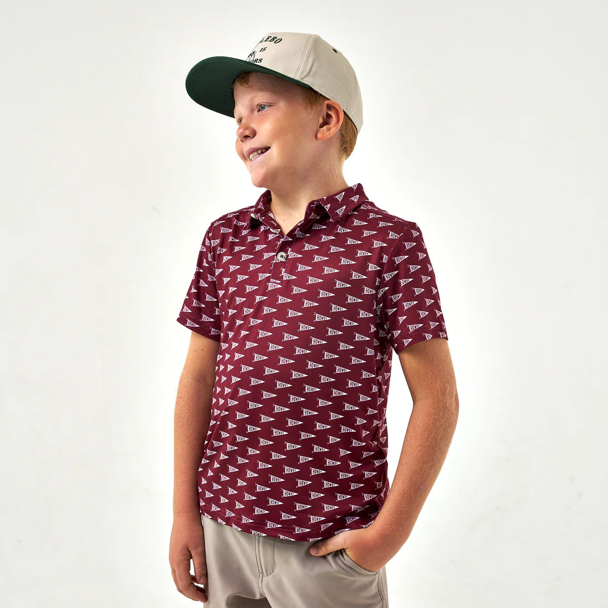 Youth | Performance Polo | Howdy Pennants - Maroon