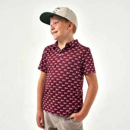 Youth | Performance Polo | Howdy Pennants - Maroon