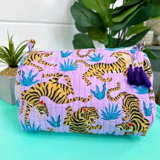 Cosmetics Bag | Quilted Makeup Bags | Toiletry Bag | Purple Tigers