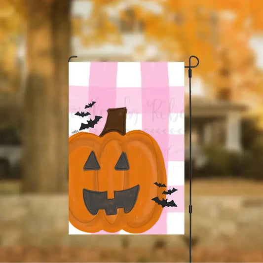 Halloween Jackolantern Gingham Garden Flag