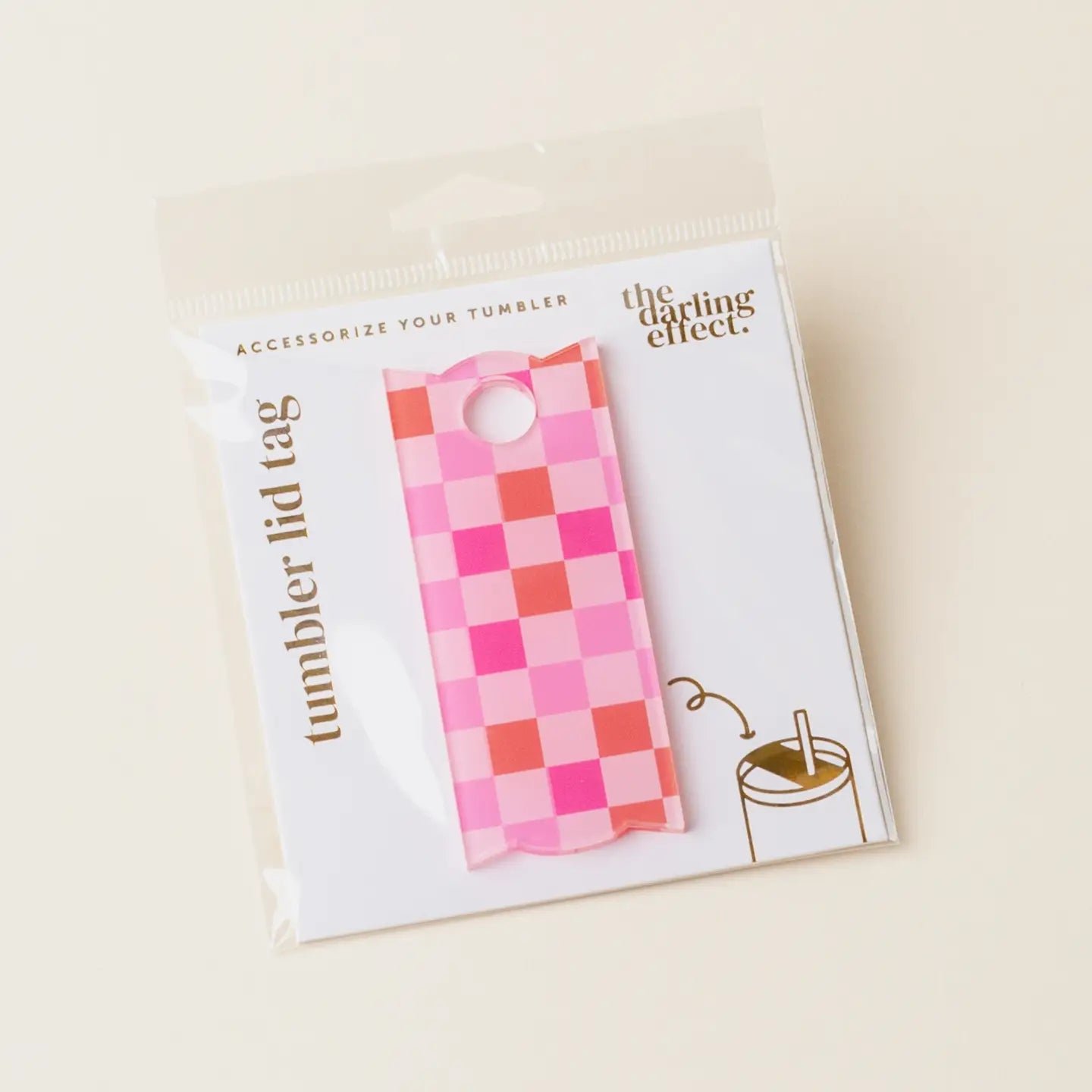 Tumbler Lid Tag | Check Hot Pink