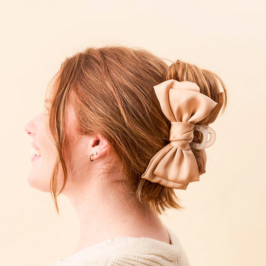 Satin Bow Claw Clip | Beige