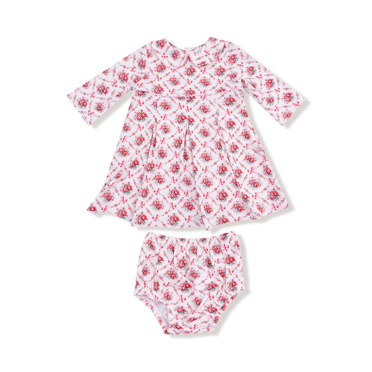 Rose Bow Lattice Dress & Diaper Cover Set
