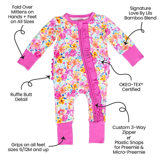Korrie Floral Bamboo Ruffle Convertible Footie