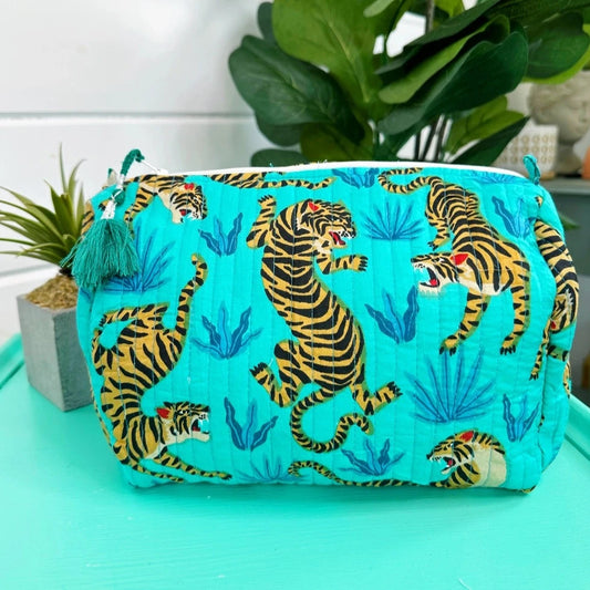 Cosmetics Bag | Quilted Makeup Bags | Toiletry Bag | Teal Tigers