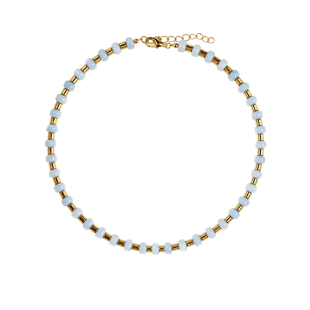 Denim Gemstone Necklace with Gold Hammered Accents