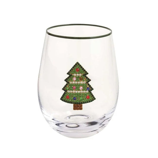 Christmas Tree Beaded Wine Glass