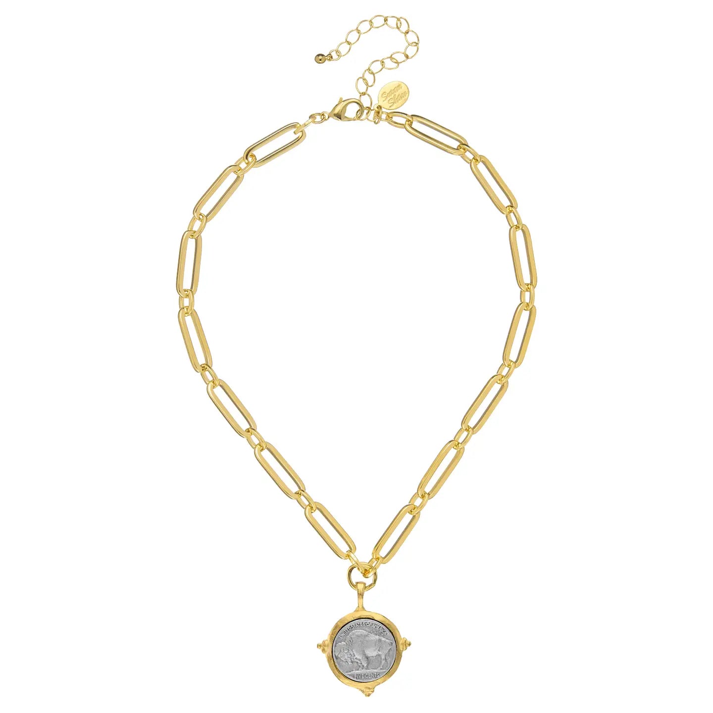 Buffalo Nickel On Mixed Link Necklace