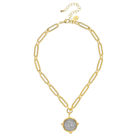 Buffalo Nickel On Mixed Link Necklace