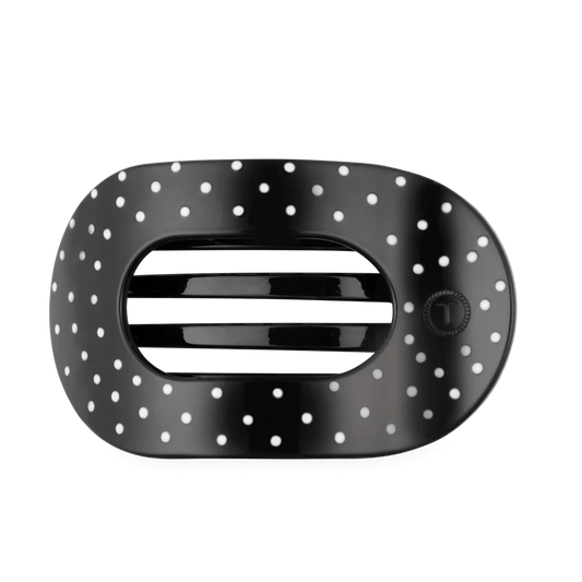Black Polka Dot Party Large Flat Round Hair Clip