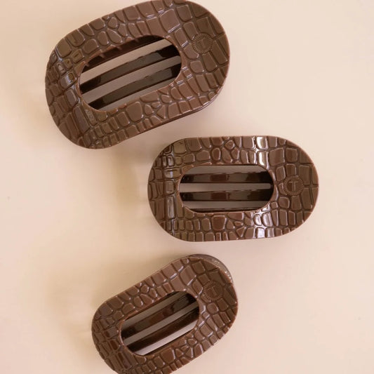 Brown Crocodile Flat Round Hair Clip