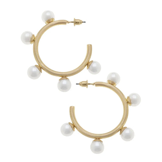 Allison Pearl Studded Hoop Earrings | Ivory