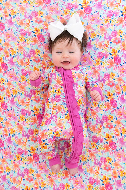 Korrie Floral Bamboo Ruffle Convertible Footie