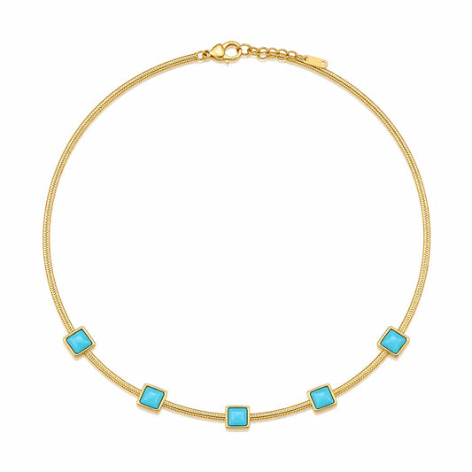 18K Gold & Turquoise Herringbone Chain Necklace