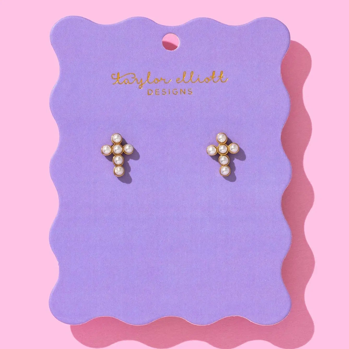 Stud Earrings - Gold-Plated + Pearl Crosses - Faith