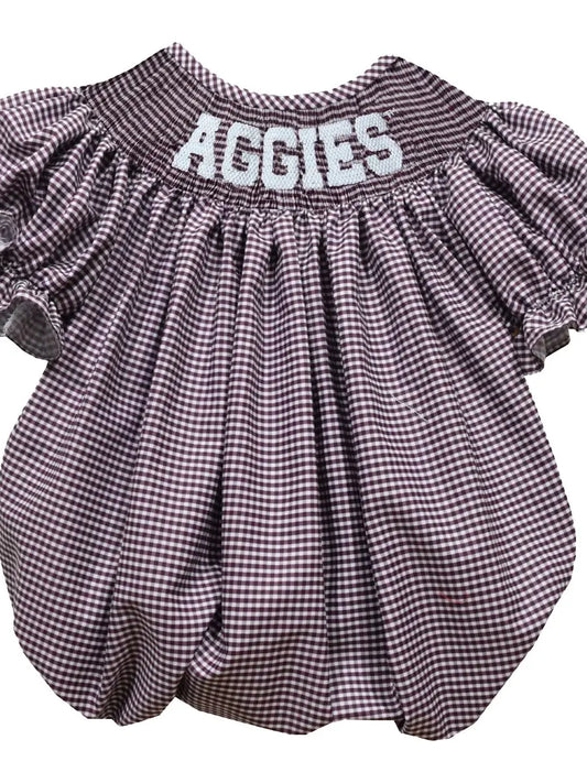 Texas A&M Aggies Smocked Maroon Short Sleeve Girls Bubble