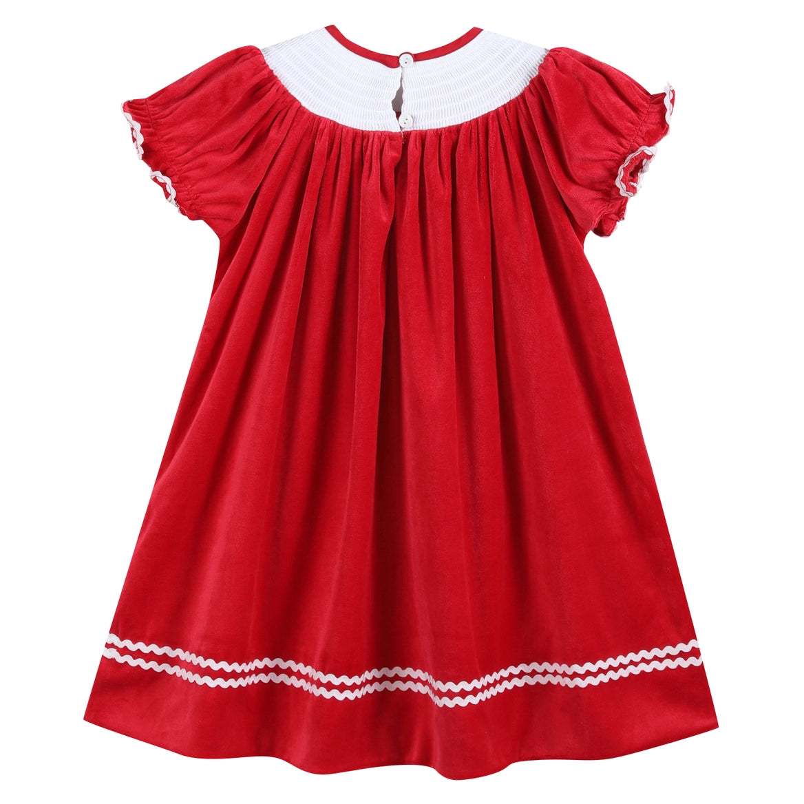 Red Velvet Christmas Nativity Smocked Bishop Dress