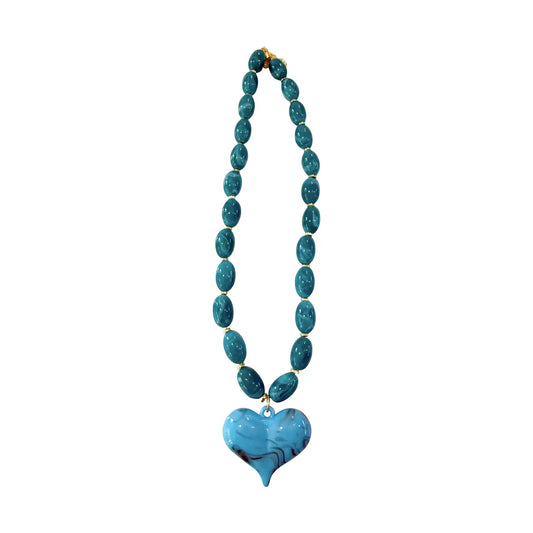 Roxie Turquoise Beaded Necklace with Heart Charm