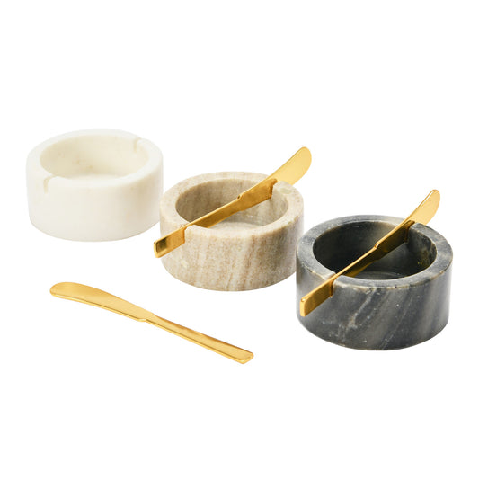 Marble Bowl with Metal Knife, Set of 2