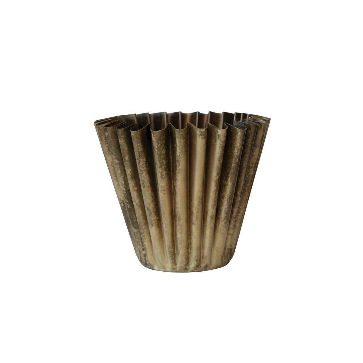 8" Fluted Metal Planter, Brass Finish