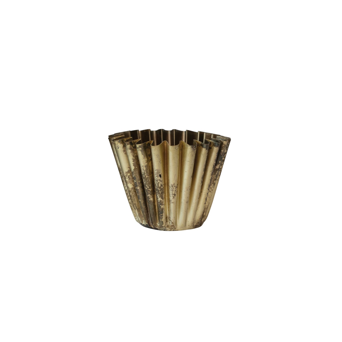 6" Fluted Metal Planter, Brass Finish
