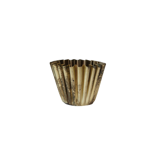 6" Fluted Metal Planter, Brass Finish