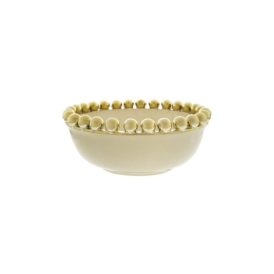 Stoneware Serving Bowl with Gold Electroplated Ball Rim