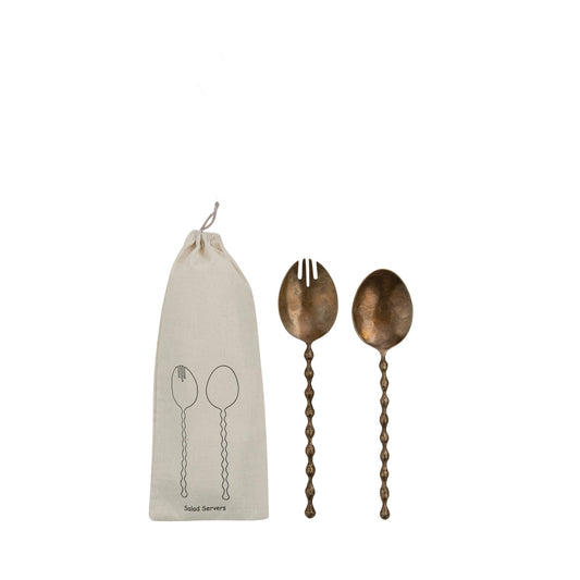 Stainless Steel Salad Servers with Turned Handles, Set of 2 in Bag