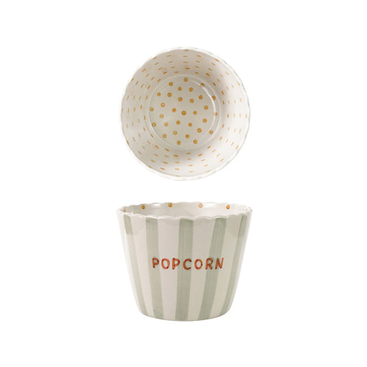 Hand-Painted Embossed Stoneware Scalloped Striped Bowl