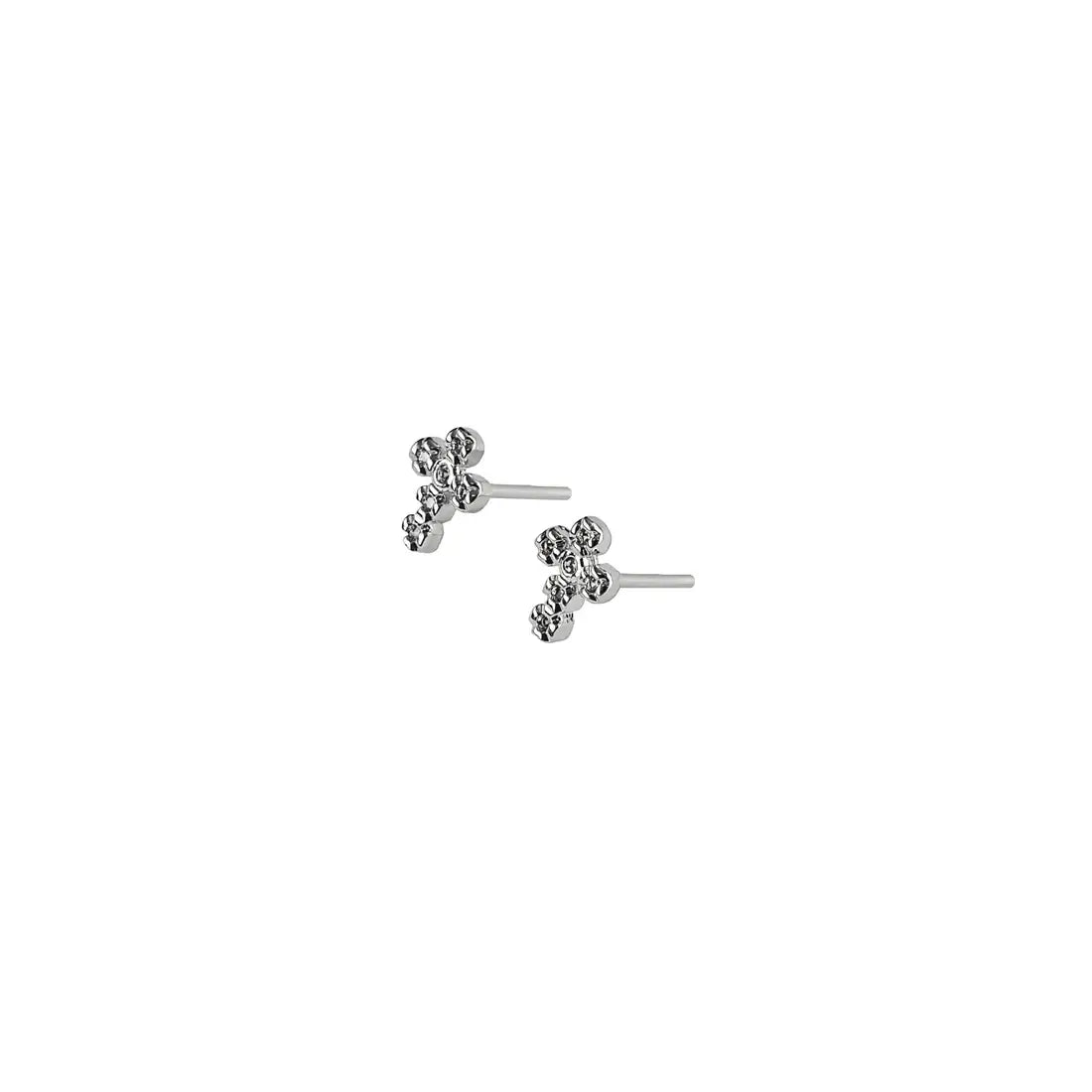 Silver Crystal Cross Studs