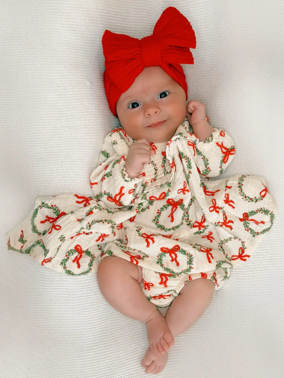 Smocked Ruffle Tiered Dress & Bloomer, Wreath
