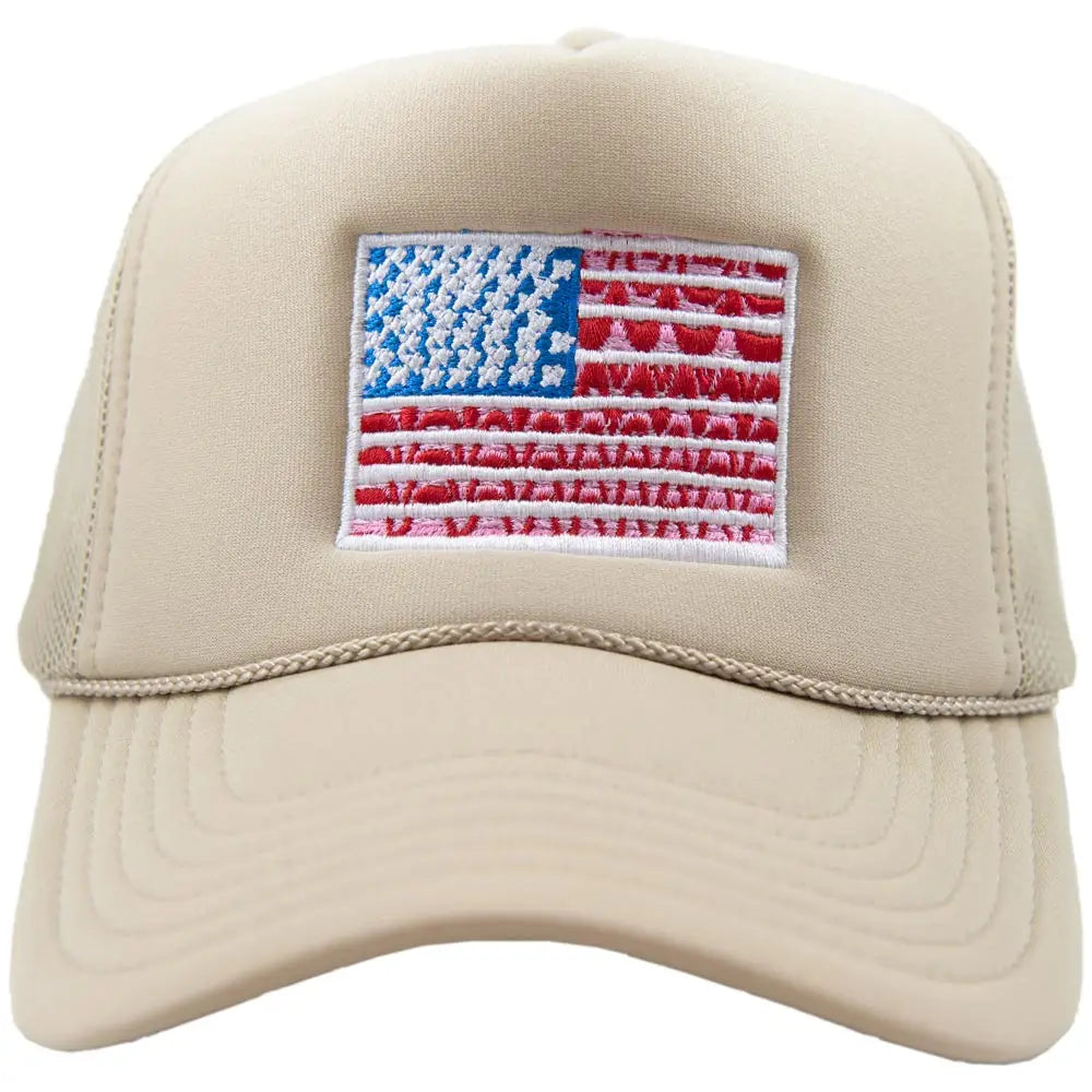 American Flag Cute Foam Trucker Hat (Khaki)