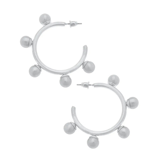 Allison Studded Metal Hoop Earrings| Silver