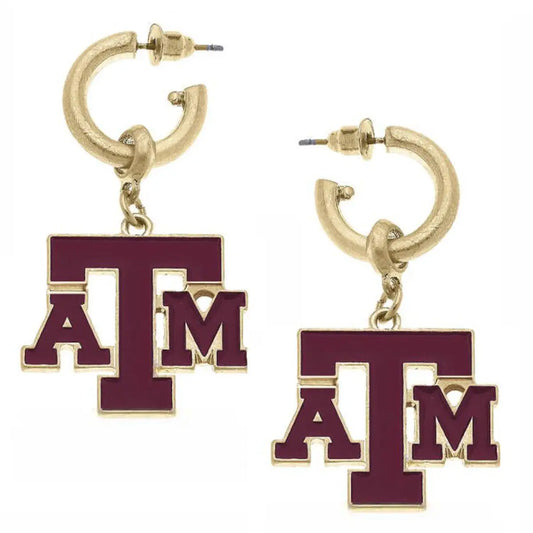 Texas A&M Aggies Enamel Drop Hoop Earrings in Maroon