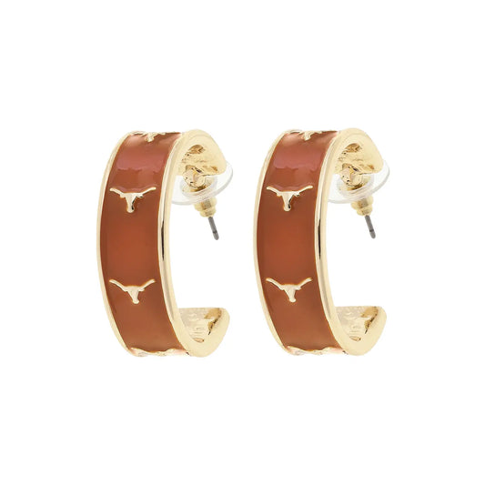 Texas Longhorns Enamel Logo Hoop Earrings Orange