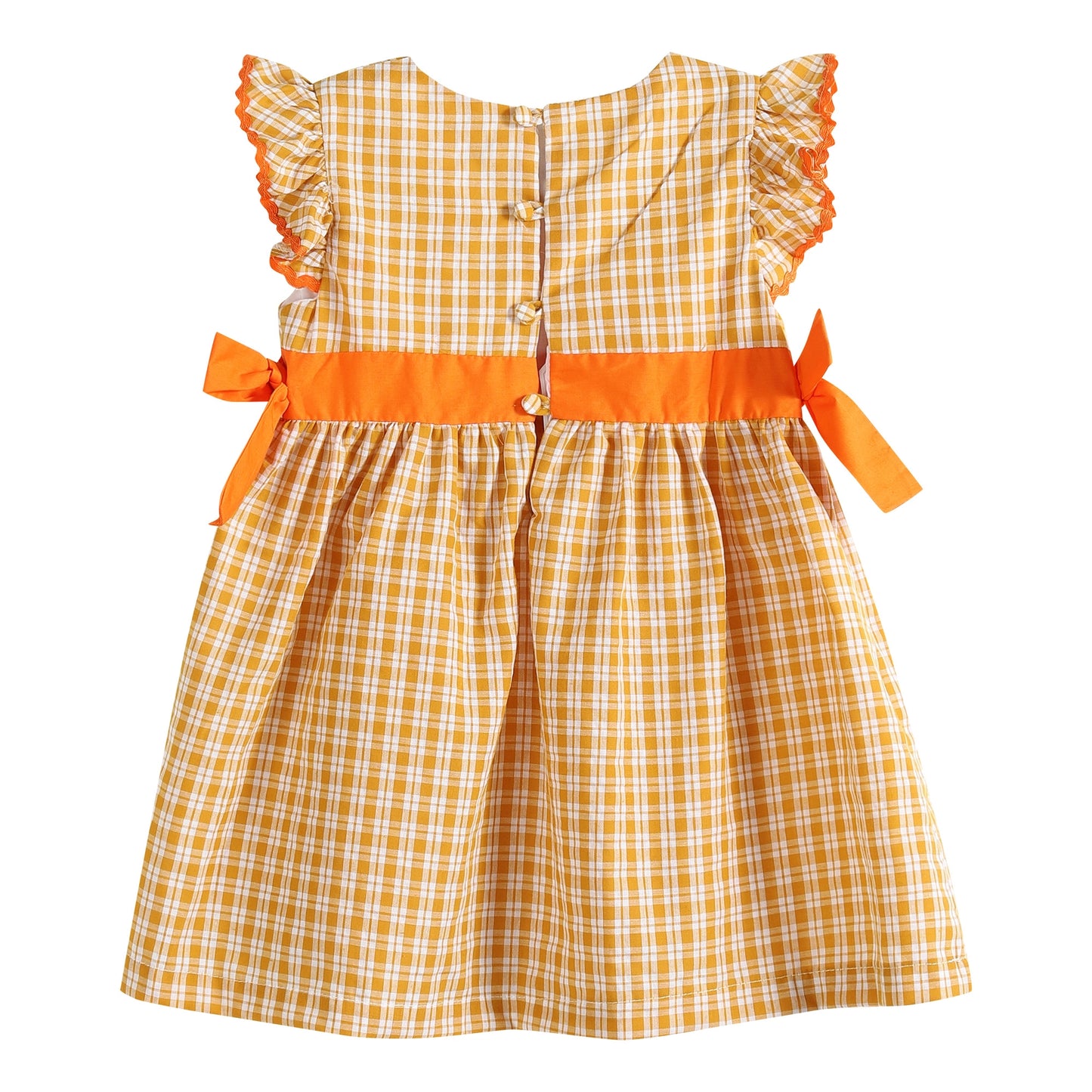 Orange Gingham Ruffle Pumpkin Bow Dress