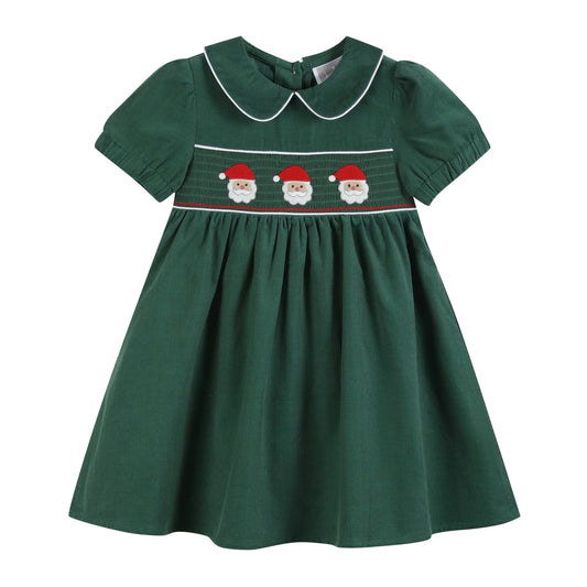Green Corduroy Santa Smocked Dress