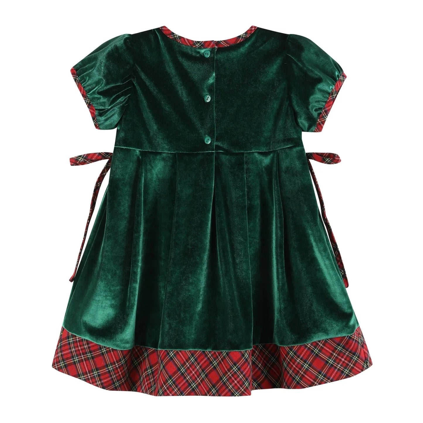 Green Velour Tartan Bows Dress
