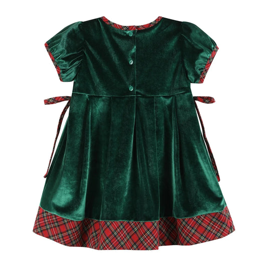 Green Velour Tartan Bows Dress
