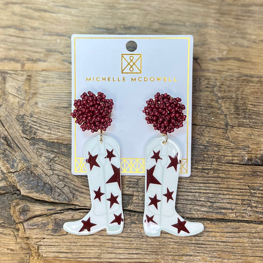 Boot Earrings | Maroon & White