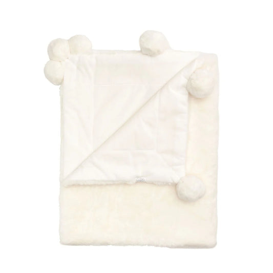 Ivory Fur Pom Pom Blanket