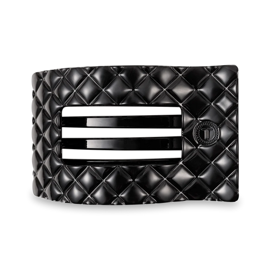 Jet Black Quilted Large Flat Rectangle Hair Clip