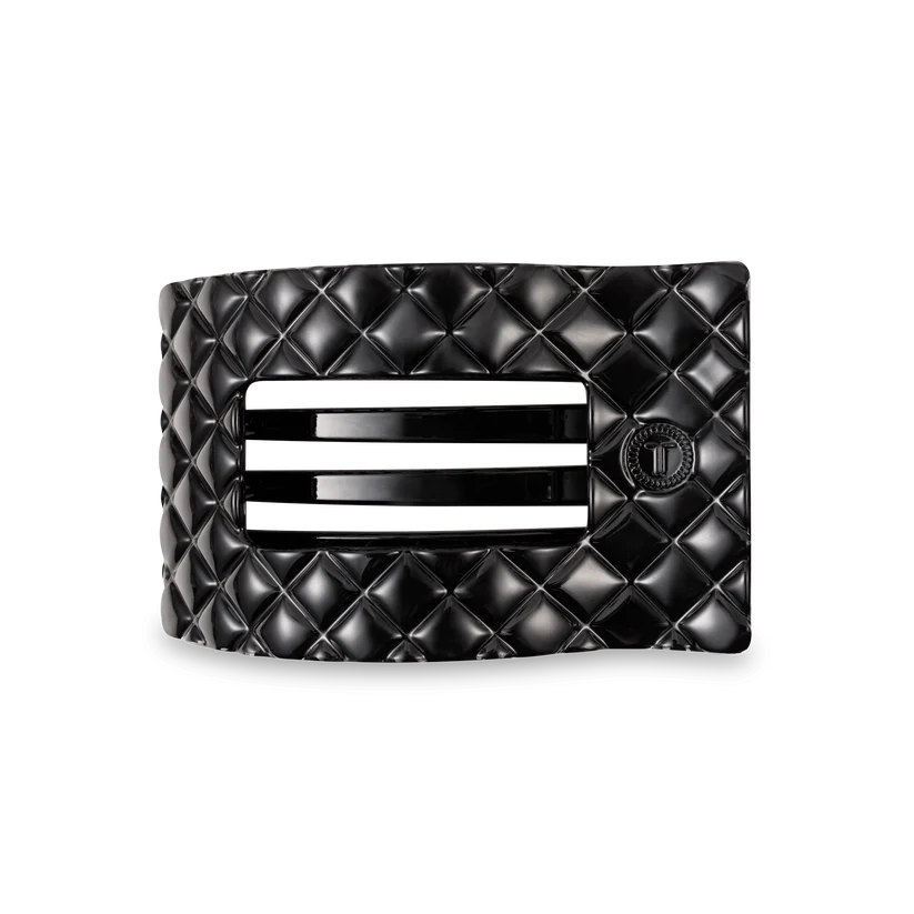 Jet Black Quilted Medium Flat Rectangle Hair Clip