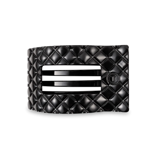 Jet Black Quilted Medium Flat Rectangle Hair Clip